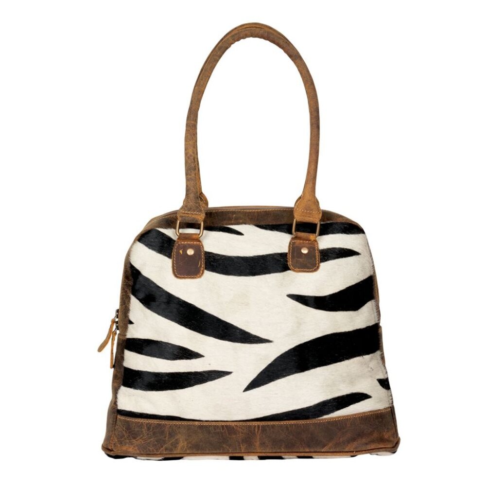 Zebra Print Hairon & Leather Arched Bag – Stylish Statement Accessory